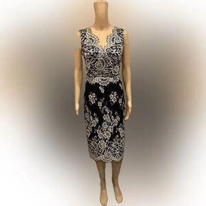 Erin Fetherston Blk Wht Sleeveless Floral Lace Cocktail V-Neck Dress Sz 4